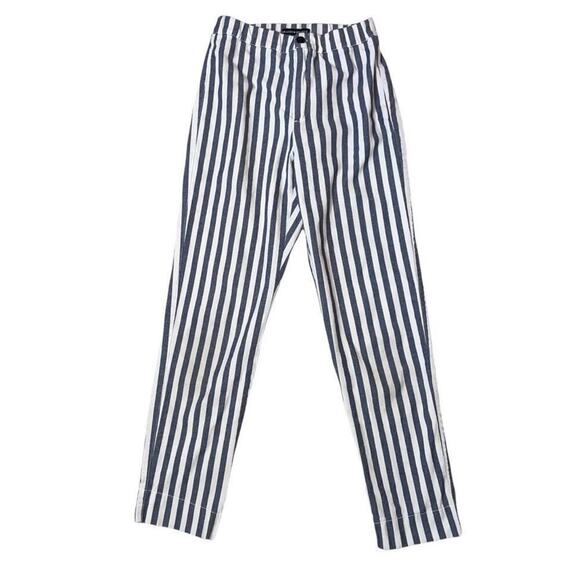 BRANDY MELVILLE Italy Womens Navy White Wide Striped Tapered Leg Pants SZ 4 - Picture 6 of 9
